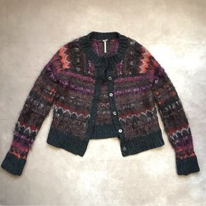 Free People Wool Alpaca Blend Snap Button Cardigan Sweater Soft Cozy Gray Purple